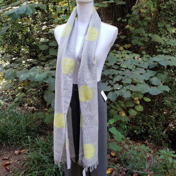 TALBOTS Wool Blend Fringed Scarf Oblong Grey Chartreuse New - Picture 11 of 11